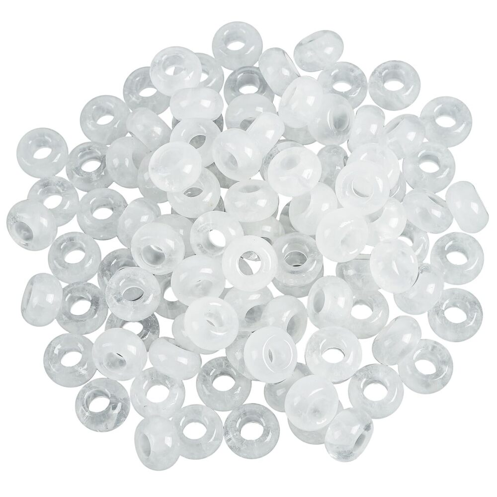 4703 20 Pcs Large Hole Loose Stone Rondelle White Quartz Beads for Crystals